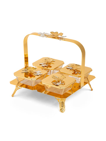 Golden 4 piece serving set including spoons and ladles for buffet and parties