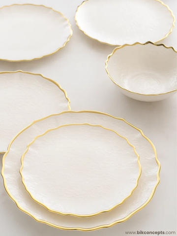 7 Piece Luxury White Turkish Platter Set with Golden Trim