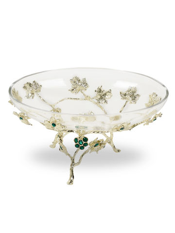 Emerald Collection | Luxury Glass Serving Dish | Silver Leaf & Emerald Accents