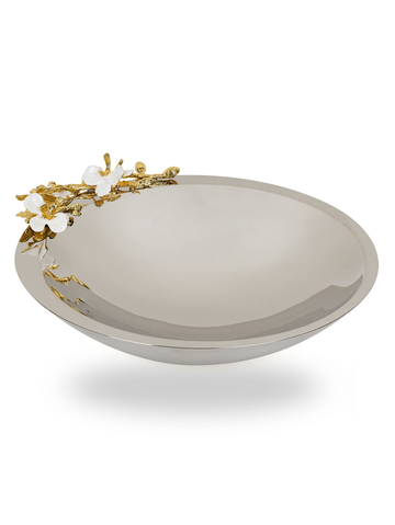 Jasmine Collection | Premium Stainless Steel Bowl | Gold Branch & White Blossom Accents