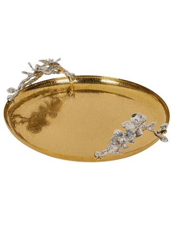 Floral Serving Tray | Vintage Gold & Silver Serving Dish