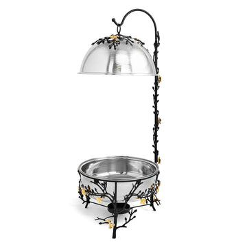 Luxury 6L Stainless Steel Chafing Dish with Black & Gold Floral Stand