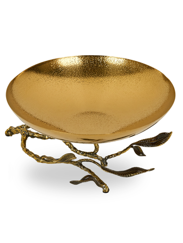 Premium Textured Serving Bowl | Opulent Gold | Antiqued Branch Stand