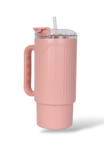 1000ml Insulated Stainless Steel Coffee Tumbler Mug with Straw & Handle | 4 Elegant Color Variations