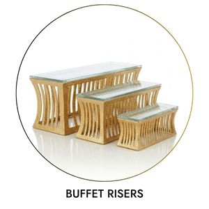 buffet risers, buffet display stands, food display risers, food display stands, restaurant buffet risers, dessert display stands, glass top risers, catering display stands, gold buffet risers, silver buffet risers, buffet decor, BIK Concepts