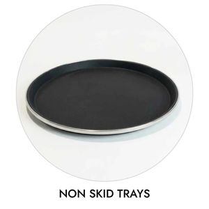 non-skid serving trays, non-slip trays, restaurant serving trays, waiter trays, commercial serving trays, round serving trays, rectangular serving trays, catering trays, bar trays, hotel serving trays, professional trays