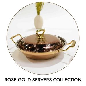 rose gold serving dishes, rose gold servingware, hammered stainless steel servers, luxury tableware, rose gold buffet servers, serving trays, stainless steel serving bowls, elegant kitchenware, BIK Concepts