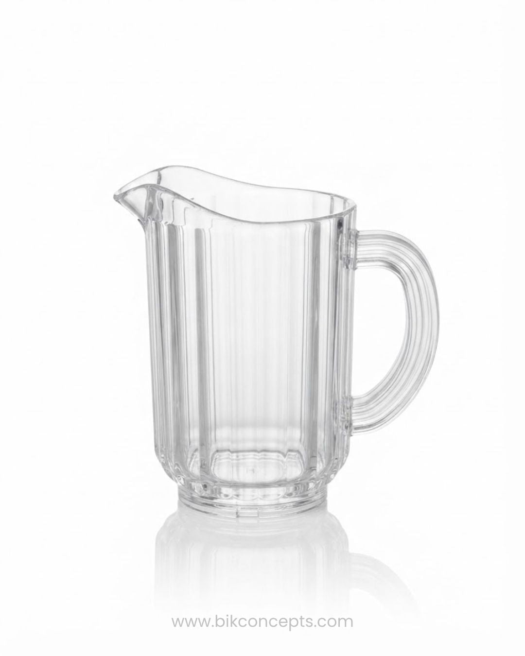 A clear ribbed plastic pitcher with a pouring spout and a curved handle, Commercial Polypropylene Beverage Pitcher Set, 1.5 Liter Clear Plastic Water Jug Bulk, Shatterproof Catering Pitcher Pack of 6, Hotel Buffet Plastic Drink Jugs, Unbreakable Restaurant Water Pitcher, Fluted Plastic Beverage Pitcher, Commercial Grade Clear Iced Tea Jug, 1.5L Plastic Pitchers Set of 6, Outdoor Catering Drinkware Bulk, Heavy Duty Commercial Plastic Jug