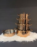 10 Piece Rose Gold Cookware Set, Hammered Stainless Steel Casserole Set, Luxury Rose Gold Pots with Glass Lids, High End Catering Food Display Vessels, Copper Color Serving Pots USA, Designer Hammered Buffet Casserole Dish, Large Capacity Catering Stockpots, Premium Estate Kitchenware Set, Decorative Rose Gold Cooking Pots, Luxury Wedding Buffet Cookware