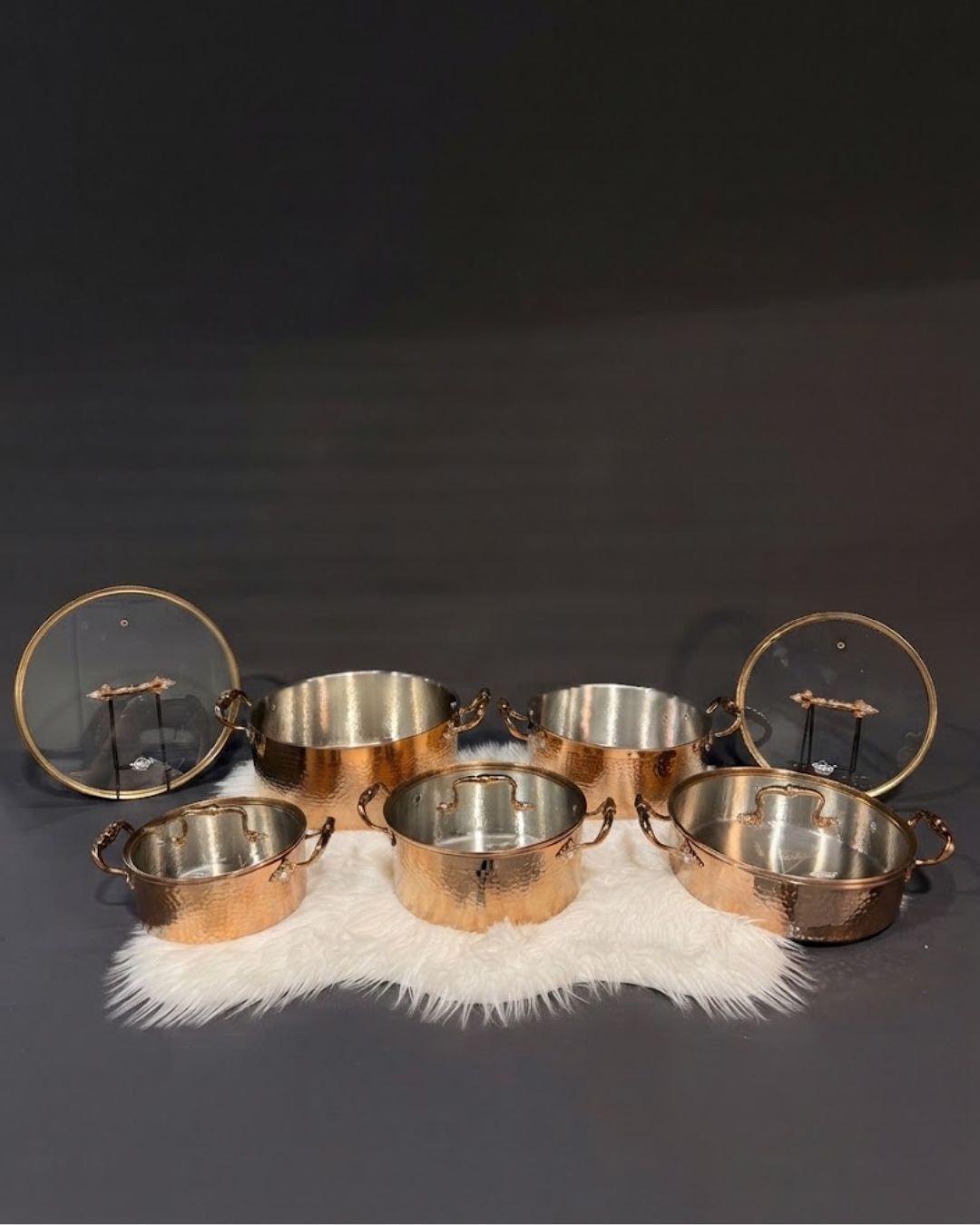 10 Piece Rose Gold Cookware Set, Hammered Stainless Steel Casserole Set, Luxury Rose Gold Pots with Glass Lids, High End Catering Food Display Vessels, Copper Color Serving Pots USA, Designer Hammered Buffet Casserole Dish, Large Capacity Catering Stockpots, Premium Estate Kitchenware Set, Decorative Rose Gold Cooking Pots, Luxury Wedding Buffet Cookware