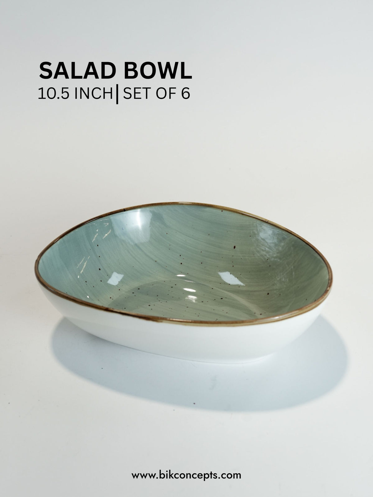 10.5 Inch Seafoam Teal Organic Salad Bowl Set of 6, Large Ceramic Pasta and Salad Bowls, Seafoam Speckle Stoneware Serving Dishes with Organic Rim, Dishwasher and Microwave Safe Large Bowls, Commercial Grade Buffet Catering Dishes, BIK Concepts Round Serving Bowls