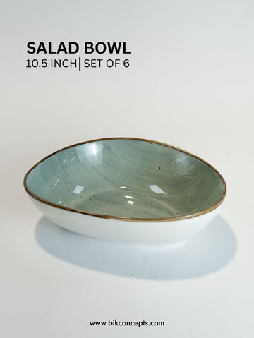 10.5 Inch Seafoam Teal Organic Salad Bowl Set of 6, Large Ceramic Pasta and Salad Bowls, Seafoam Speckle Stoneware Serving Dishes with Organic Rim, Dishwasher and Microwave Safe Large Bowls, Commercial Grade Buffet Catering Dishes, BIK Concepts Round Serving Bowls