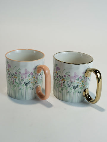 Wildflower Meadow Porcelain Mug Set (450ml) with Gold & Peach Handles