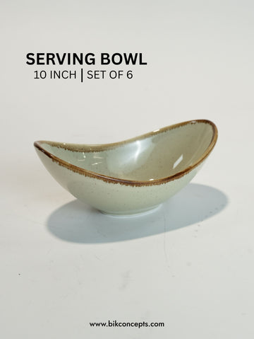 10 Inch Beige Speckle Asymmetric Serving Bowl Set of 6, Asymmetric Porcelain Bowls for Restaurants, Porcelain Salad and Pasta Dishes for Cafes, Commercial Dishwasher Safe Display Bowls, Elegant Home Hospitality Tableware, BIK Concepts Porcelain Serving Bowls