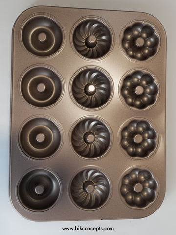 12-Cup Non-Stick Mini Bundt and Doughnut Pan (Multi-Shape)