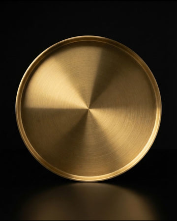 12" Brushed Golden Stainless Steel Round Serving Tray - Luxury Minimalist Cocktail & Ottoman Accent Tray