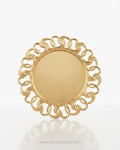 A round gold-toned decorative mirror with an ornate, openwork filigree border, Gold Charger Plates Set of 6, Interlocking Loop Plastic Charger Plates, 13 Inch Round Service Plates, Luxury Wedding Table Decor US, Catering Charger Plates Bulk, Openwork Chain Link Underplates, Gold Metallic Place Setting Base Plates, Modern Event Decor Charger Plates, Wholesale Catering Tableware, High End Dinnerware Chargers