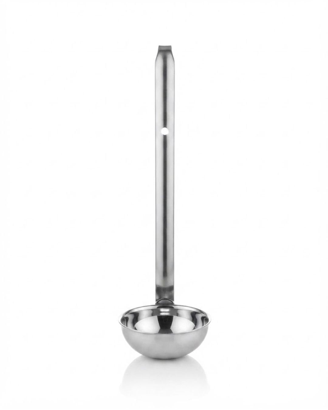 A polished stainless steel ladle with a long cylindrical handle and a deep, rounded bowl,Heavy Duty Stainless Steel 5 oz Ladle, Commercial Grade Soup Ladle 14.5 Inch, Thick Metal Portion Control Ladle, One Piece Stainless Steel Serving Ladle, Hotel Buffet Soup Ladle with Hook, Professional Catering Gravy Ladle 5 oz, Large Stainless Steel Ladle for Stockpot, Restaurant Quality Metal Sauce Dipper, Premium Silver Serving Ladle Bulk, Durable Stainless Steel Punch Bowl Ladle
