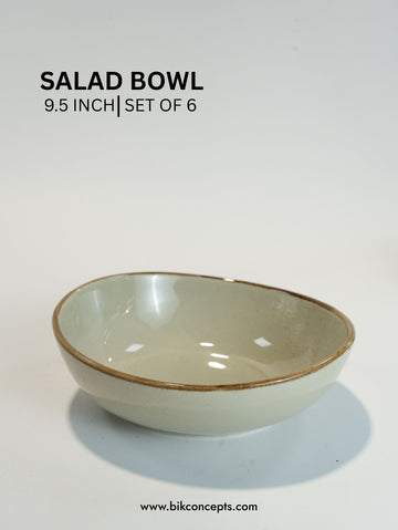 9.5" Beige Speckle Organic Salad Bowl - Set of 6