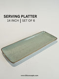 14 Inch Seafoam Speckle Serving Platter Set of 6, Artisanal Ceramic Appetizer Serving Trays with Dark Rim, Seafoam Green Stoneware Sushi Platter, Commercial Grade Buffet Catering Trays, Dishwasher Safe Green Ceramic Serving Dishes, BIK Concepts Large Platter Set