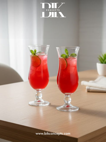 hurricane glass, tropical cocktail glass, 15oz pina colada glass, stemmed drinkware, tulip glass for cocktails, large smoothie glass, barware USA.