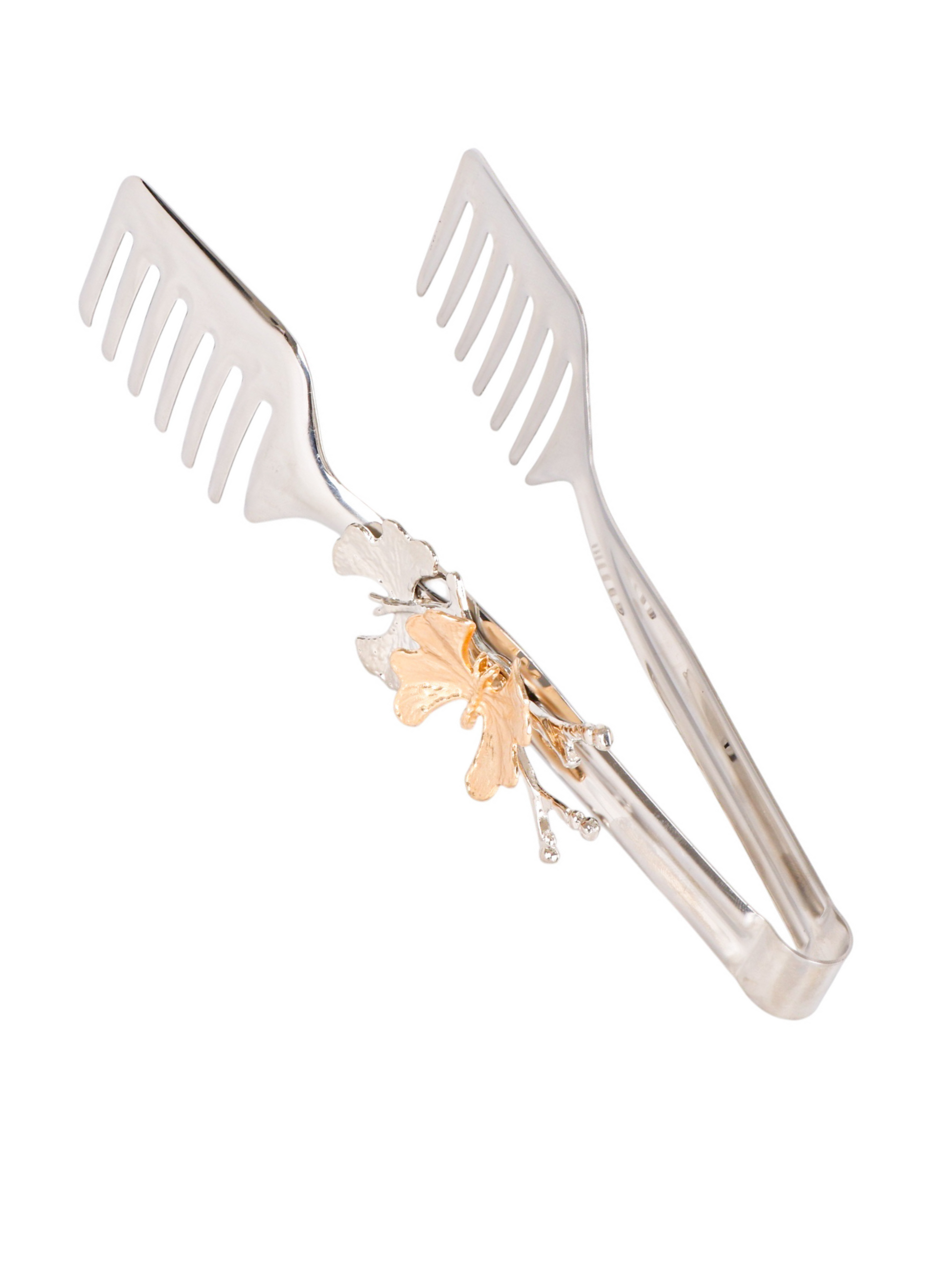 Stylish silver pasta tongs with butterfly accent handle
