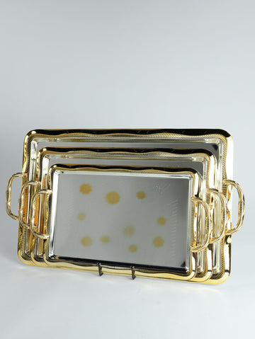 Majestic Gold & Silver Serving Tray Set (3pc) | Luxury Rectangular Trays