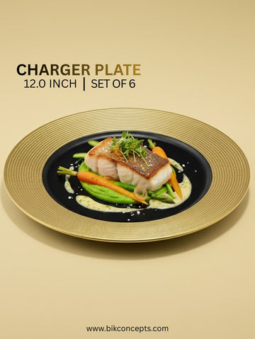 Set of 6 – 12" Luxe Dinner Plates with Gold Textured Rim