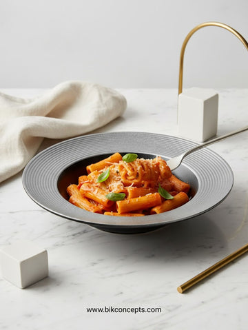 Set of 6 | 9.5-Inch Luxe Silver-Rimmed Porcelain Deep Plate