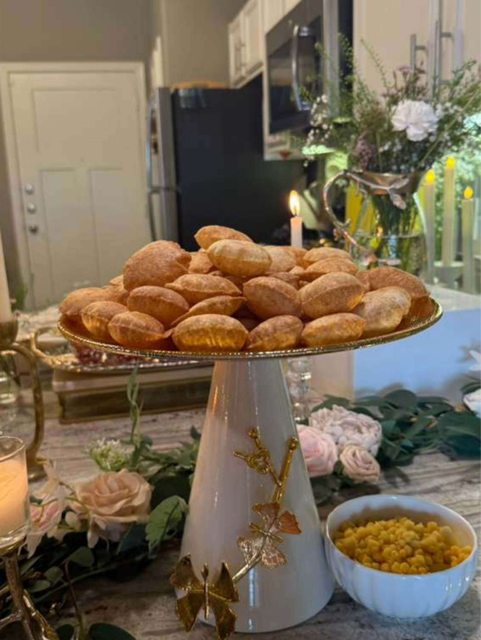 Chic White & Self-Textured Gold Serving Pedestal -  Ginkgo Centerpiece