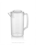 A clear plastic pitcher with a handle, pouring spout, and embossed measurement markings, Commercial Polypropylene Beverage Pitcher, 2.4 Liter Clear Plastic Water Jug, Shatterproof Catering Drink Pitcher, Hotel Buffet Beverage Service Pitcher, Measuring Plastic Pitcher with Lid, Restaurant Plastic Iced Tea Pitcher, Heavy Duty Commercial Plastic Jug, 2400ml Graduated Drink Pitcher, Outdoor Catering Plastic Pitcher, Clear Polypropylene Water Serving Jug.