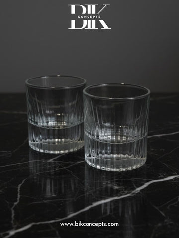 ribbed glass tumbler, fluted rocks glass, 6.7oz drinking glass, 200ml glass cup, vertical ribbed glassware, origami style glass, small cocktail glass USA