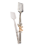Silver butterfly accent pasta tong with sleek design, side view