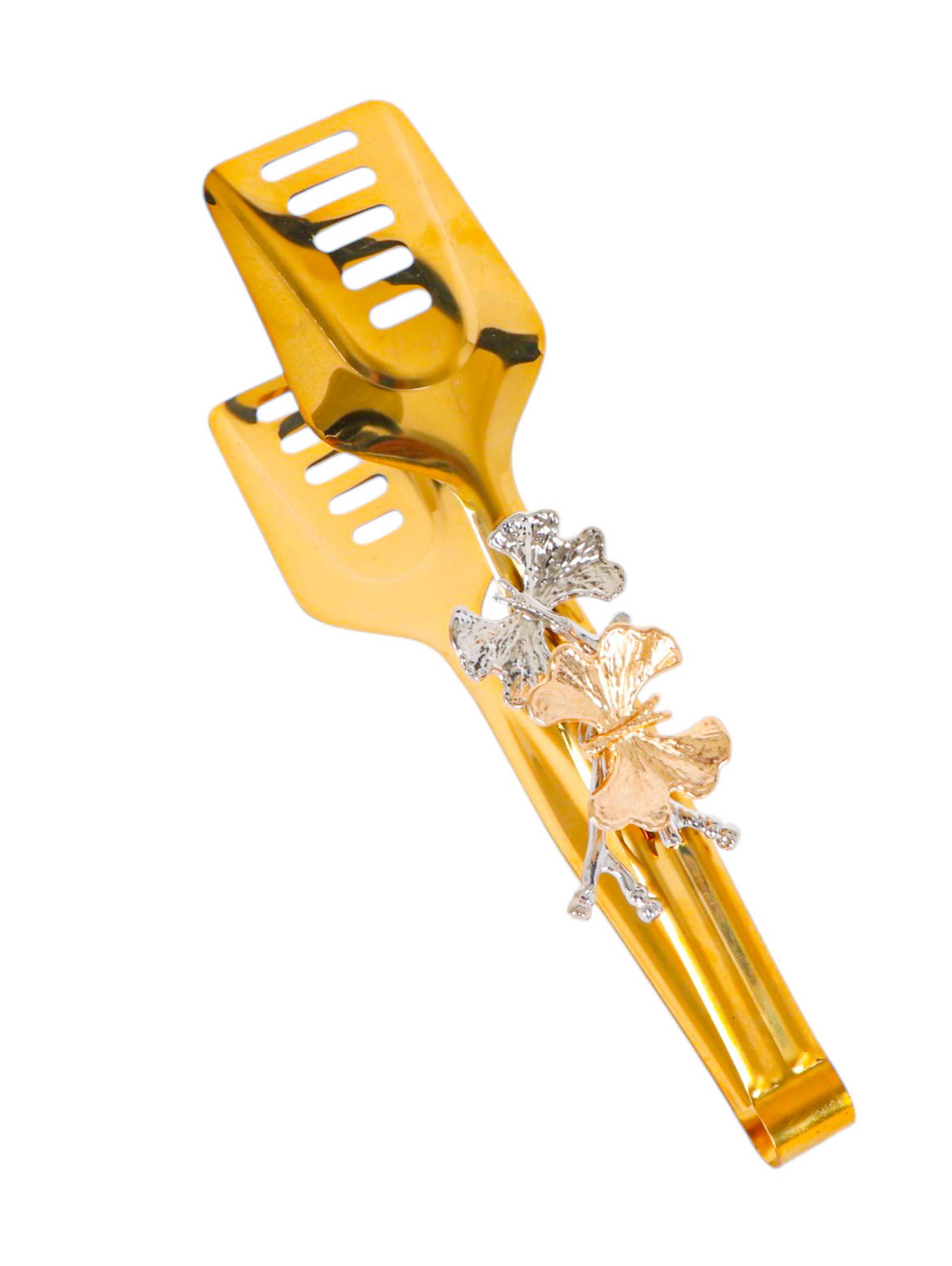 Butterfly Gold Accent Slotted Serving Tongs
