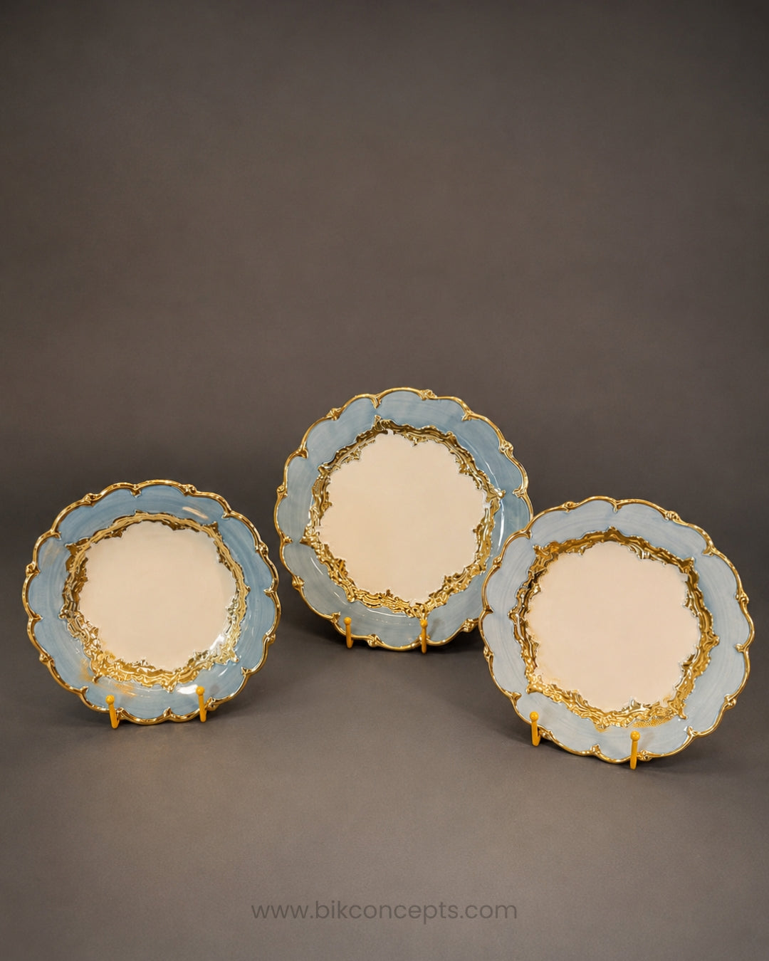 A 28-piece dinner set for 6 people, featuring white plates and bowls with elegant gold borders and light blue accents, 28 Piece Porcelain Dinnerware Set, Luxury Gold Plated Dinner Set, Powder Blue and Gold Crockery Set for 6, High End Porcelain Dish Set USA, Designer Scalloped Edge Dinnerware, Regal Baroque Gold Dinner Plates, Elegant Estate Dining Table Set, Luxury Wedding Registry Crockery, Gold Rimmed Soup Bowl Set, Fine Porcelain Oval Serving Platter