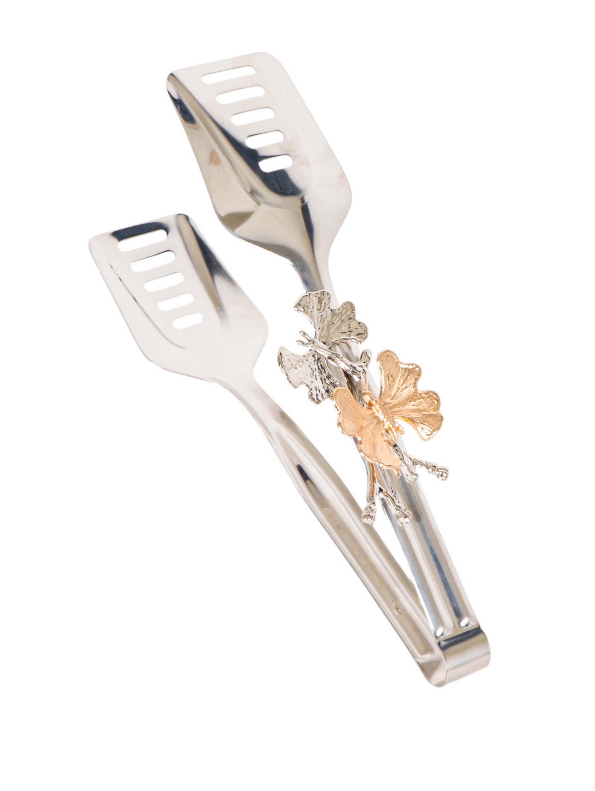 Butterfly Silver Accent Slotted Serving Tongs