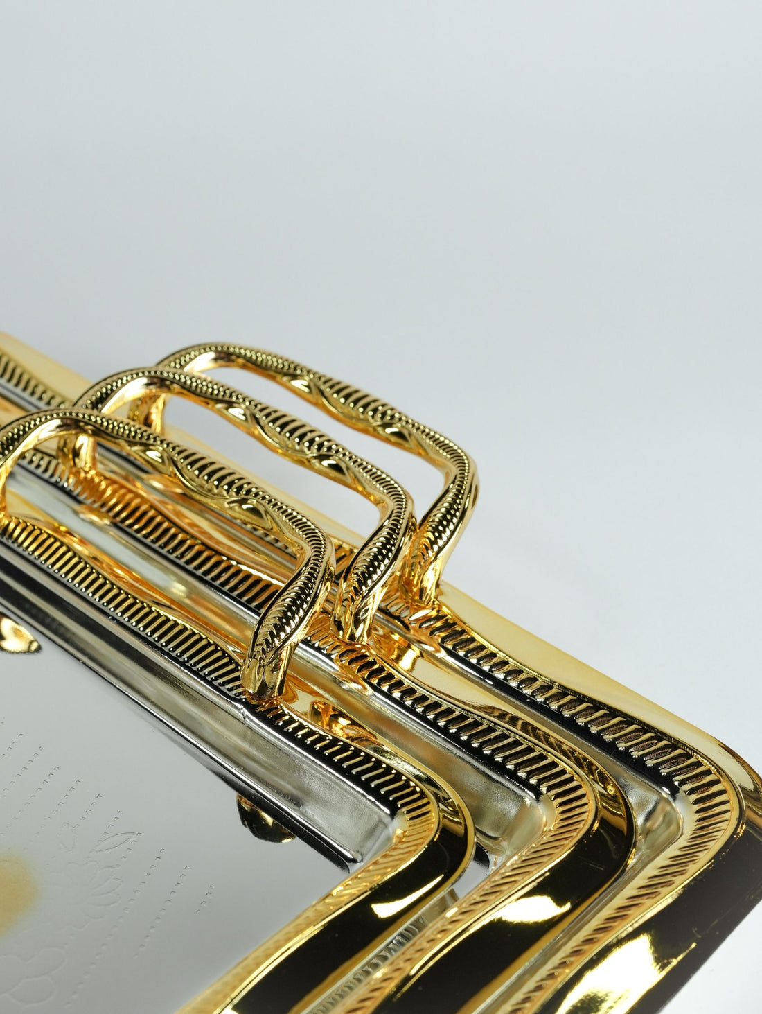 Majestic Gold & Silver Serving Tray Set (3pc) | Luxury Rectangular Trays