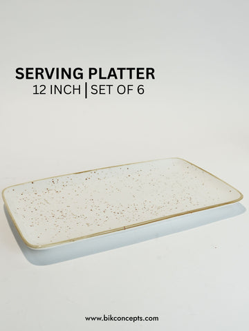 12" Rectangular Mid-Size Speckled White Serving Platter - Set of 6