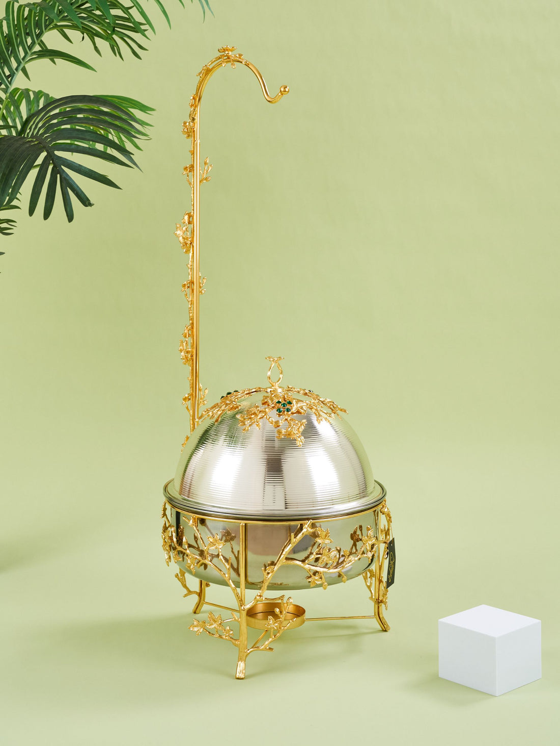 emerald chafing dish, luxury buffet server, 6 liter food warmer, gemstone catering equipment, royal buffet set, silver and emerald chafing dish