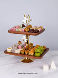 2 Tier Serving Tray, Wooden Platter with Gold Stand, Luxury Buffet Server, Orchid Decor Tableware, Tiered Dessert Stand, Appetizer Display Set, Modern Farmhouse Platter, Gold Branch Serving Tray, Decorative Food Display, Afternoon Tea Stand, Rectangular Tiered Tray, Upscale Entertaining Essentials, Elegant Centerpiece Platter, Solid Wood Serving Trays, Gourmet Food Presentation, Wedding Gift Platter, Housewarming Gift Idea, Rustic Gold Table Decor, Two Layer Serving Board, Boutique Hospitality Supplies