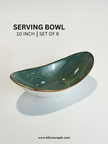 10" Curved Deep Teal Speckle Serving Bowl - Set of 6