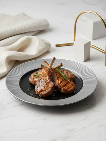 Set of 6 | 10.5-Inch Luxe Silver-Rimmed Porcelain Dinner Plate