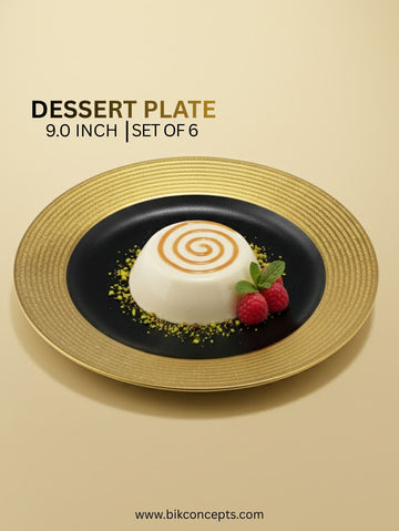 Set of 6 – 9 inch Luxe Dessert Plates with Gold Textured Rim