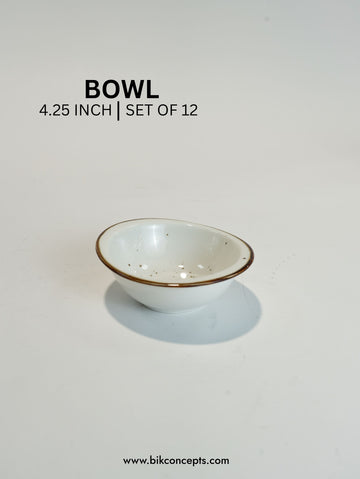 4.25 Inch Speckled White Side Dipping Bowls Set of 12, Small Ceramic Sauce and Condiment Bowls, Speckled White Stoneware Soy Sauce Dishes with Brown Rim, Dishwasher and Microwave Safe Dipping Cups, Commercial Grade Catering Mini Bowls, BIK Concepts Small Appetizer and Dip Bowls