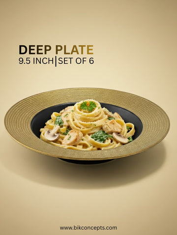 Set of 6 – 9.5inch Luxe Deep Plates with Gold Textured Rim