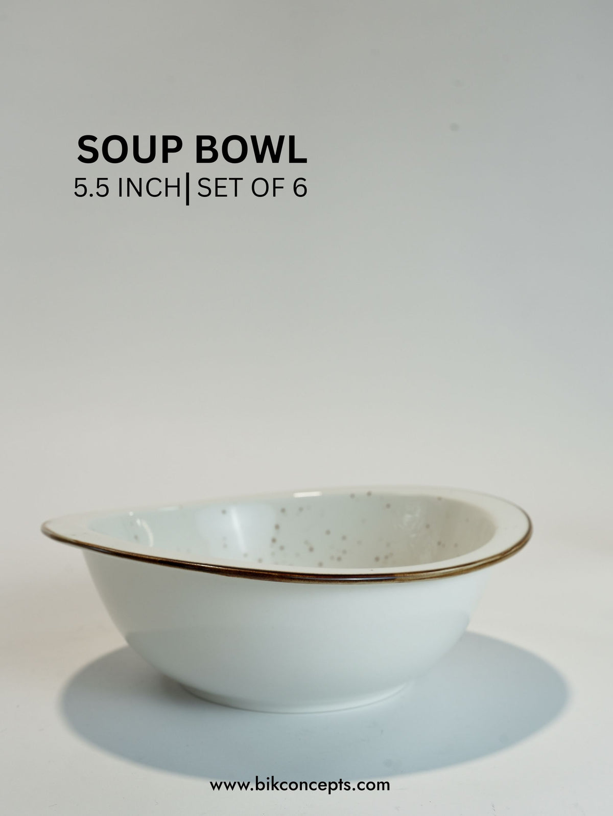 5.5 Inch Speckled White Individual Serving Bowl Set of 6, Small Ceramic Soup and Salad Bowls, Speckled White Stoneware Side Dishes with Brown Rim, Dishwasher and Microwave Safe Dessert Bowls, Commercial Grade Individual Portion Bowls, BIK Concepts Small Deep Serving Bowls