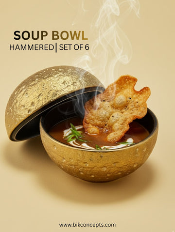 Set of 6 – Luxe Gold-Hammered Textured Bowls with Lids