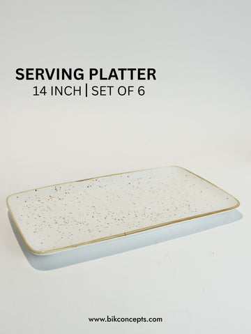 Serving Platter White 14" Rectangular Speckled Design - Set of 6