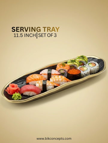 Set of 3 | Luxe Matte Gold 11.5inch Oval Serving Trays – Wavy Edges