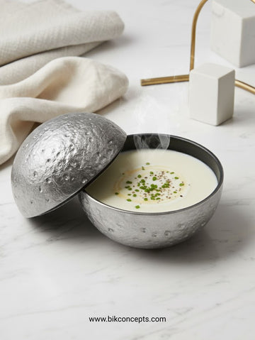 Set of 6 | Luxe Silver-Finished Porcelain Lidded Bowl